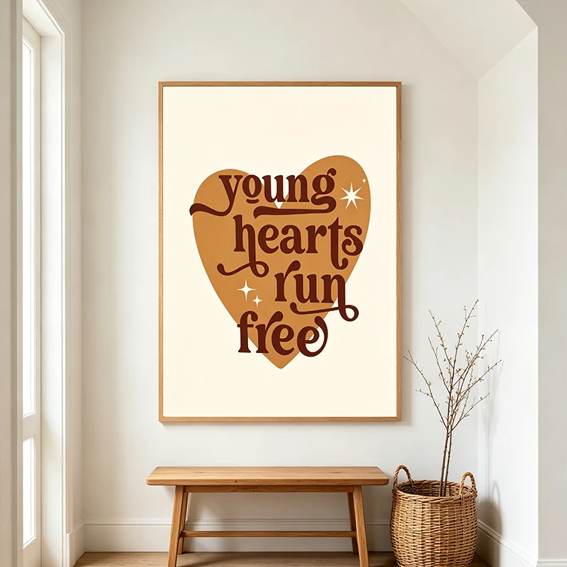 Retro Heart Typography Quote Canvas Wall Decor Painting, Simple Home Decoration For Bedroom Living Room, 2D Printed Poster