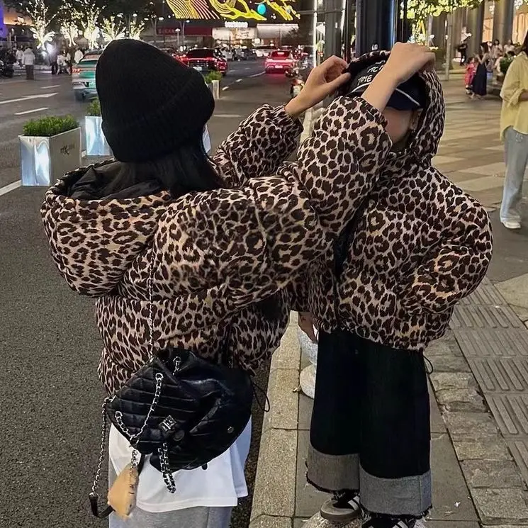Boys Girls Reversible Leopard Cotton Jacket Winter New Kids Warm Hooded Thick Coat Toddler Baby Children Outerwear Clothing