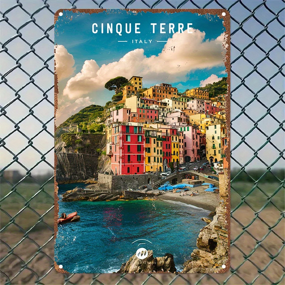 Cinque Terre Italia Letrero de aluminio vintage, placa de cartel artístico para decoración del hogar, arte de bricolaje para dormitorio, cocina, sala de juegos, balcón, G