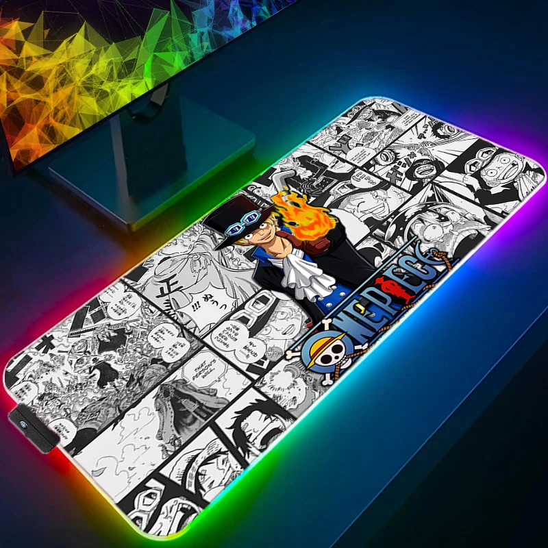 

RGB LED Mouse Pad Office Desk Mat Computer Gamer Rubber Mousepad Keyboard Pad One Piece Sabo PC Accessories Mouse Mat Tablet Pad