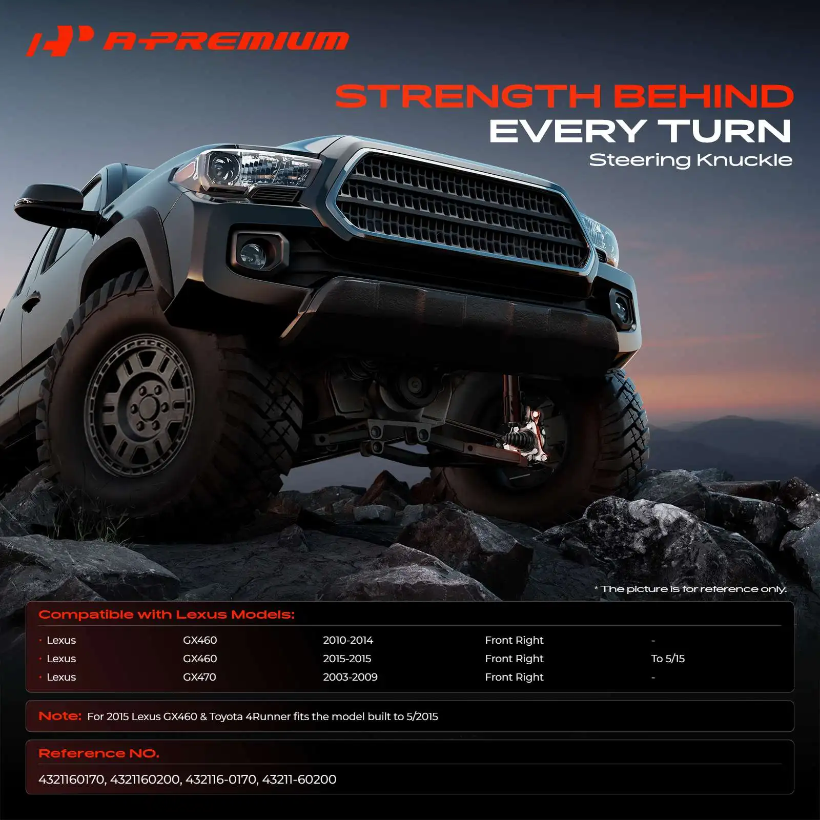 A-Premium Front Right Steering Knuckle for Toyota 4Runner 2003-2015 FJ Cruiser 2007-2014 Lexus GX460 2010-2015 GX470 2003-2009