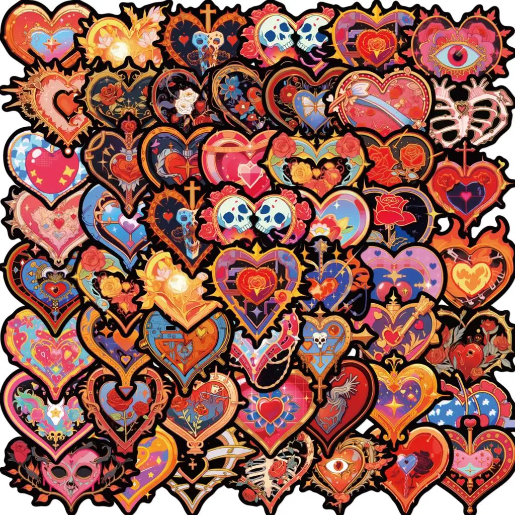 50PCS Cute Cartoon Love Heart Stickers Retro Graffiti DIY Scrapbooking Computer Phone Diary Decoration Stickers Toy Wholesale