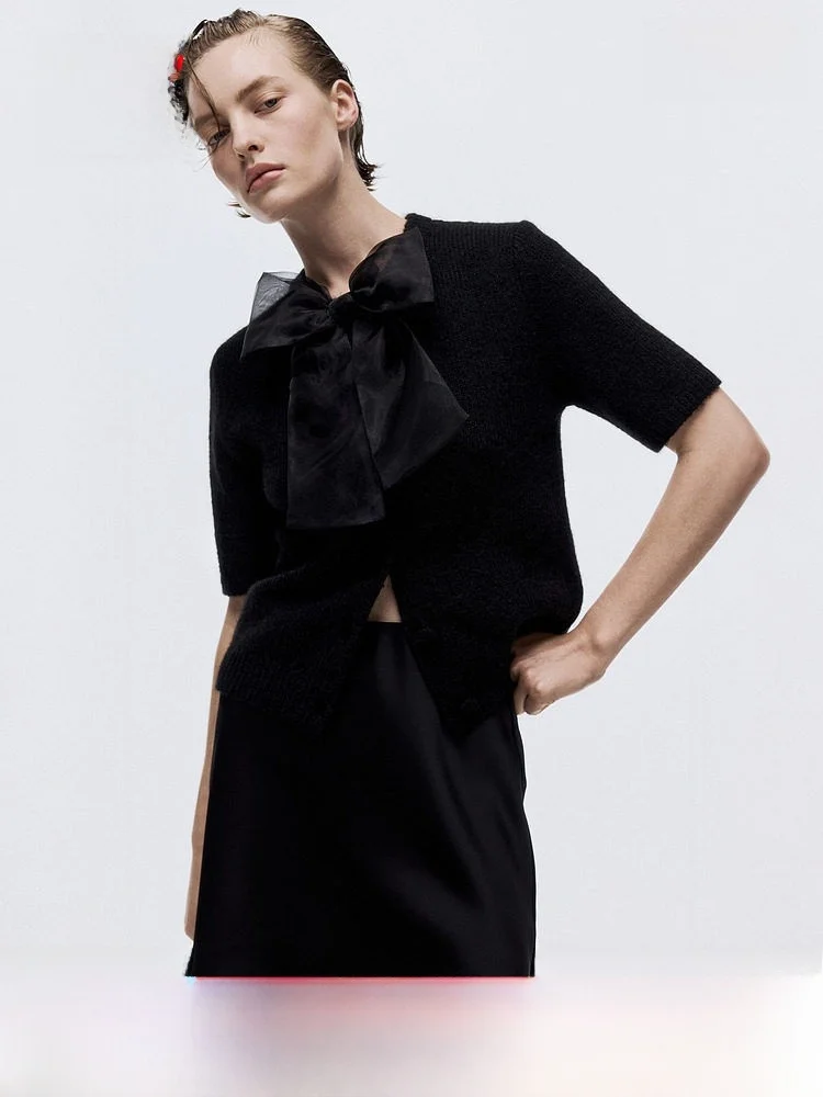 

Spring Women's Knot Thin Stripe Knitted Open Cardigan H&M Casual Sle Polyester Fiber Nylon Acrylic Regular Thin