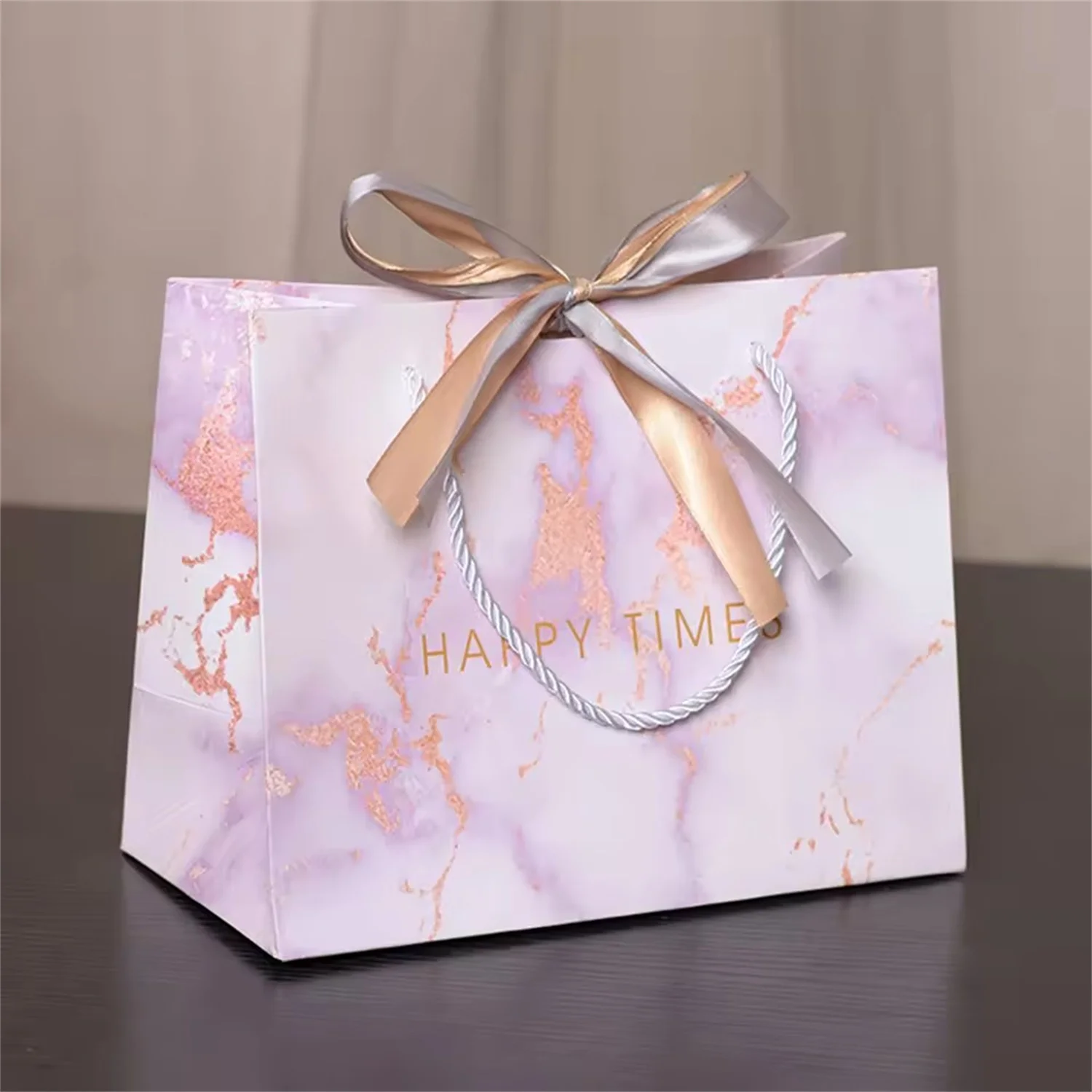 

24pcs Gift Paper Bag with Bow Marble Texture Shopping Custom logo Personalized Bridesmaid Packaging for Wedding Bridesmaid Party