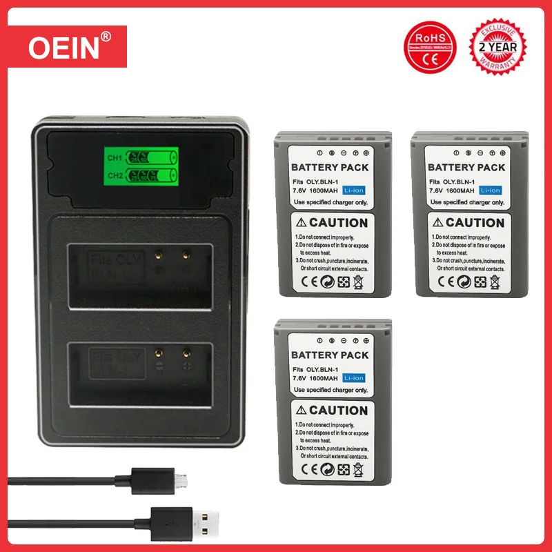 4Pcs 1600mAh BLN-1 BLN 1 PS-BLN1 Battery + Dual USB Charger for Olympus OM-D E-M1 Olympus Pen F OM-D E-M5, PEN E-P5, OM-D, HLD-6