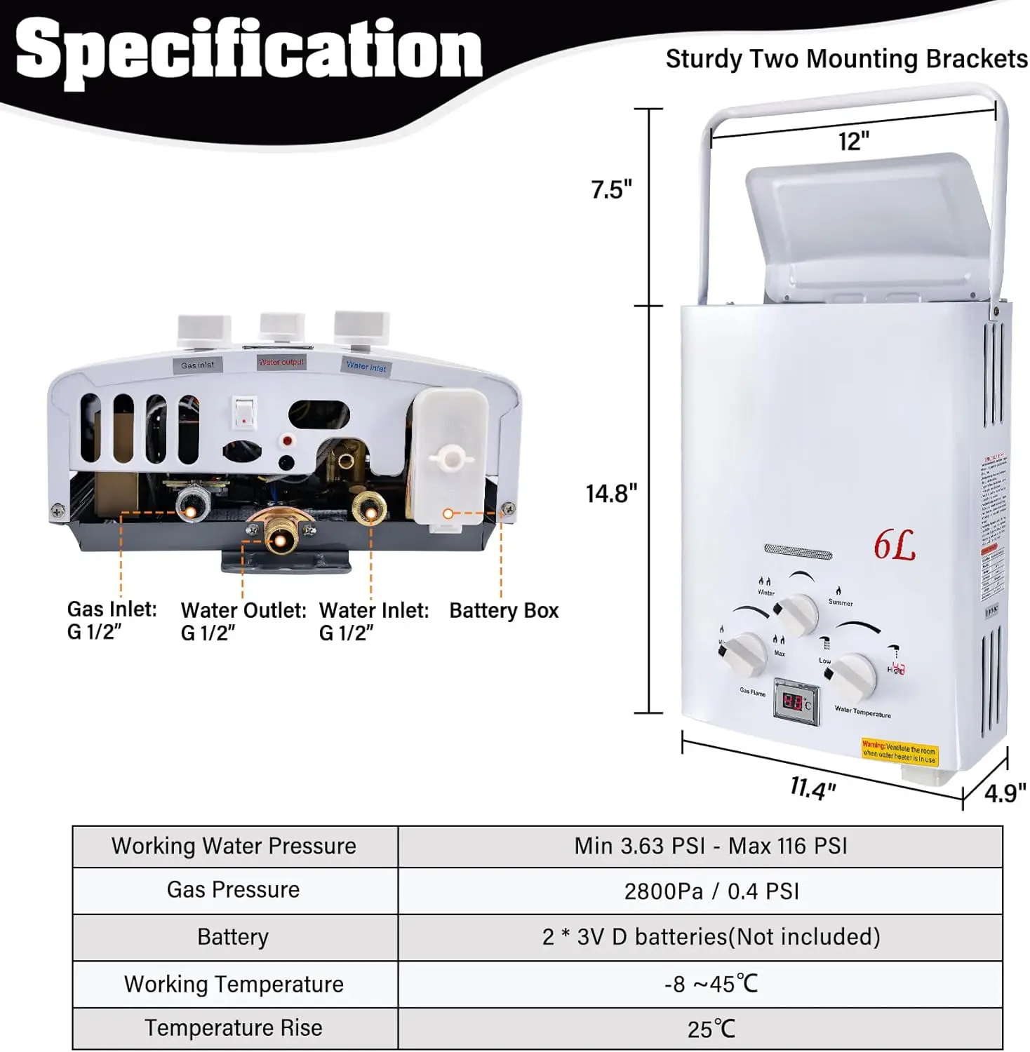 เครื่องทําน้ําอุ่นโพรเพนแบบพกพา 31000 BTU แก๊ส LPG กลางแจ้ง RV Camper