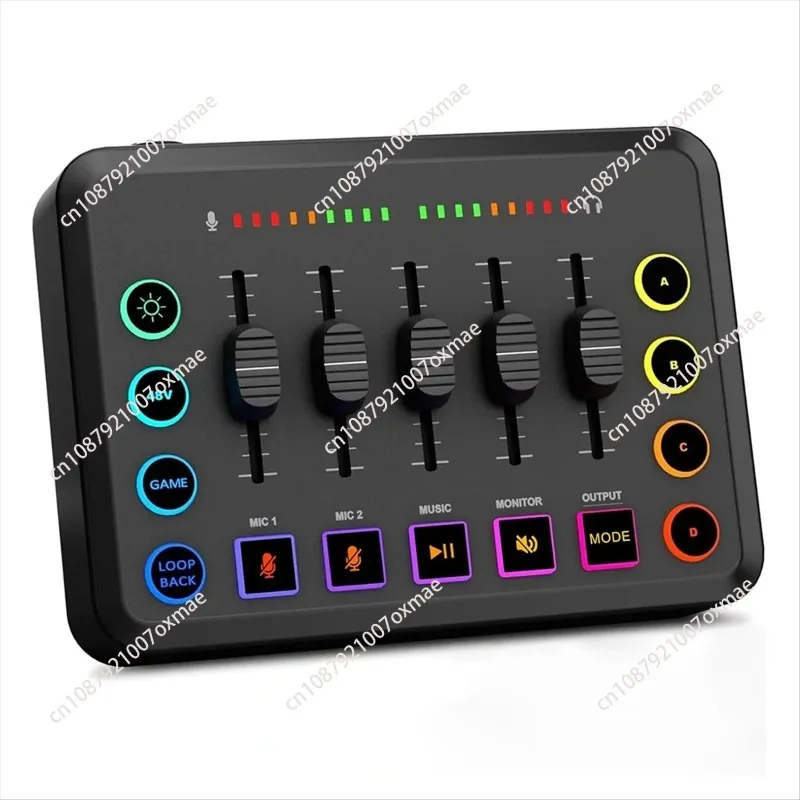 Audio Mixer, Streaming RGB PC Mixer with XLR Microphone Interface, Volume Fader, 48V Phantom Power for Podcast