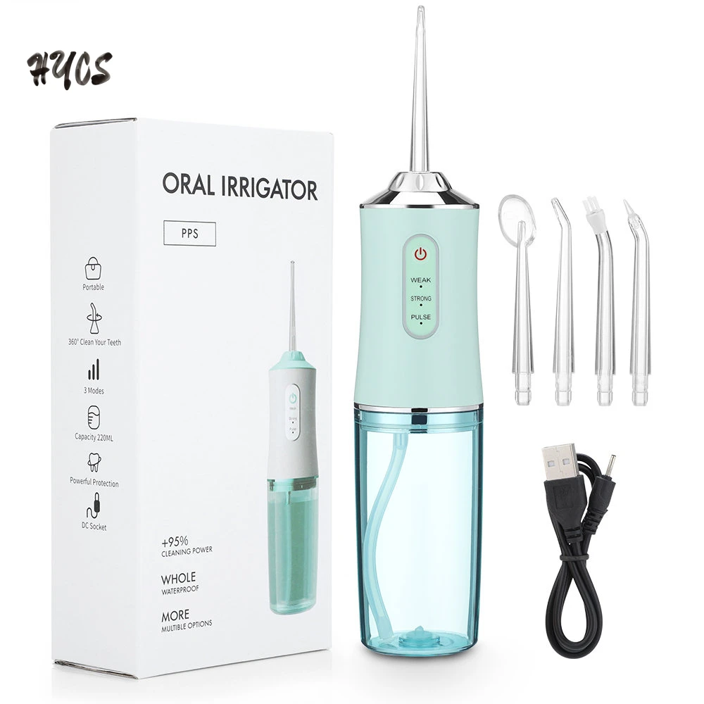 

Oral Irrigator Portable Dental Water Flosser USB Rechargeable Water Jet Floss Tooth Pick 4 Jet Tip 220ml 3 Modes IPX7 1400rpm