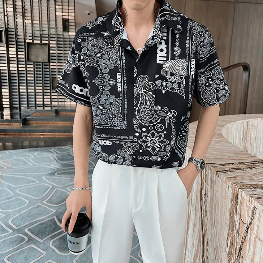 

Мужская рубашка с коротким рукавом, летняя тонкая рубашка с коротким рукавом, топ с цветочным принтом в стиле ретро, повседневная свободная рубашка в молодежном стиле, модная летняя одежда