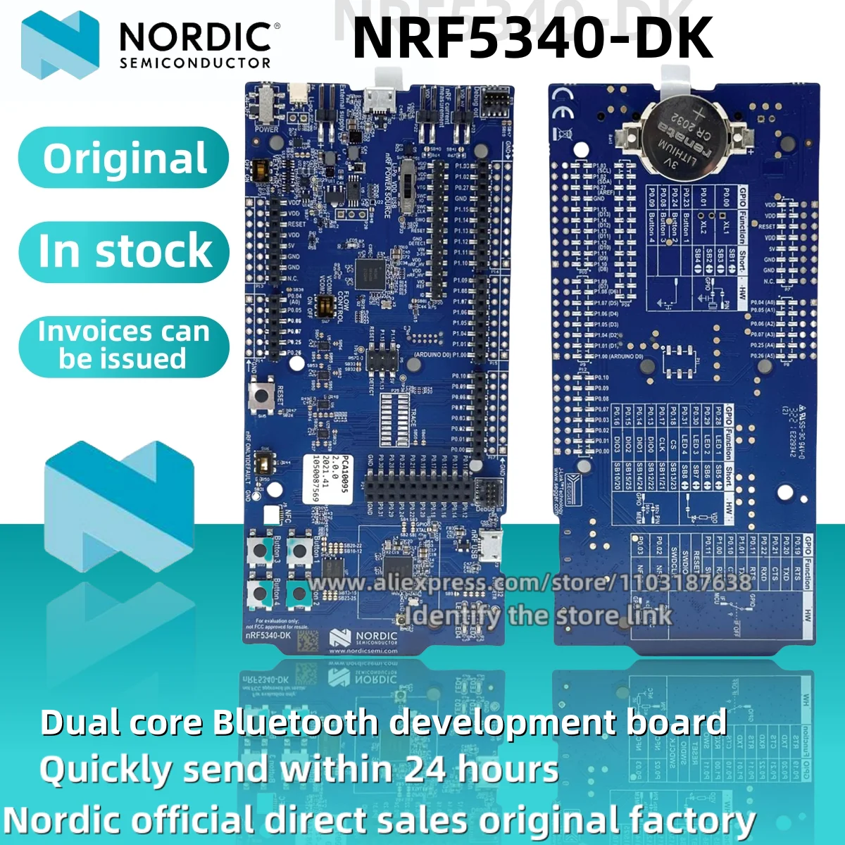 1PCS/LOT NRF5340-DK nRF5340 DK Dual core Bluetooth low-power 5.2 SoC Nordic PCA10095 development board Original stock