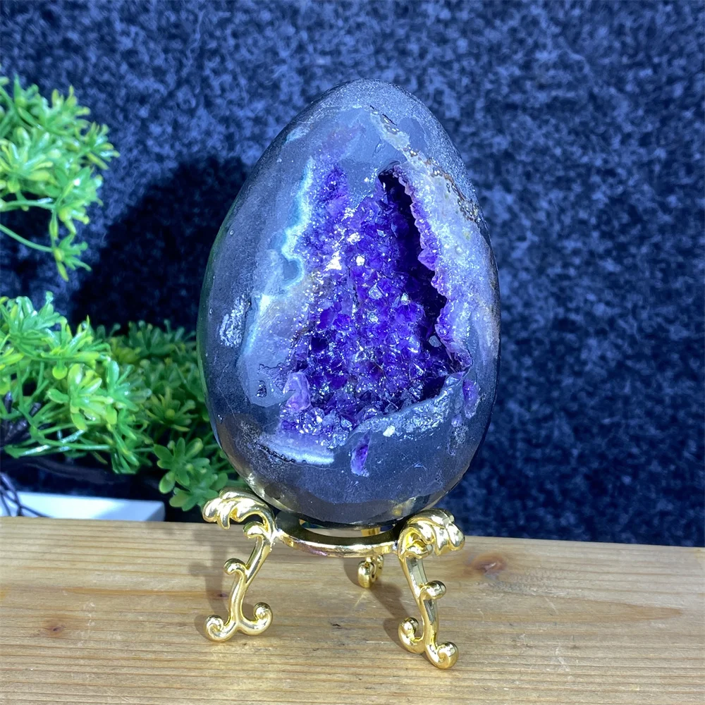 Brazilian Natural Amethyst Geode Egg Home Decoration with Base Dinosaur-Egg-Shaped Mineral Stone for Decorative Purposes