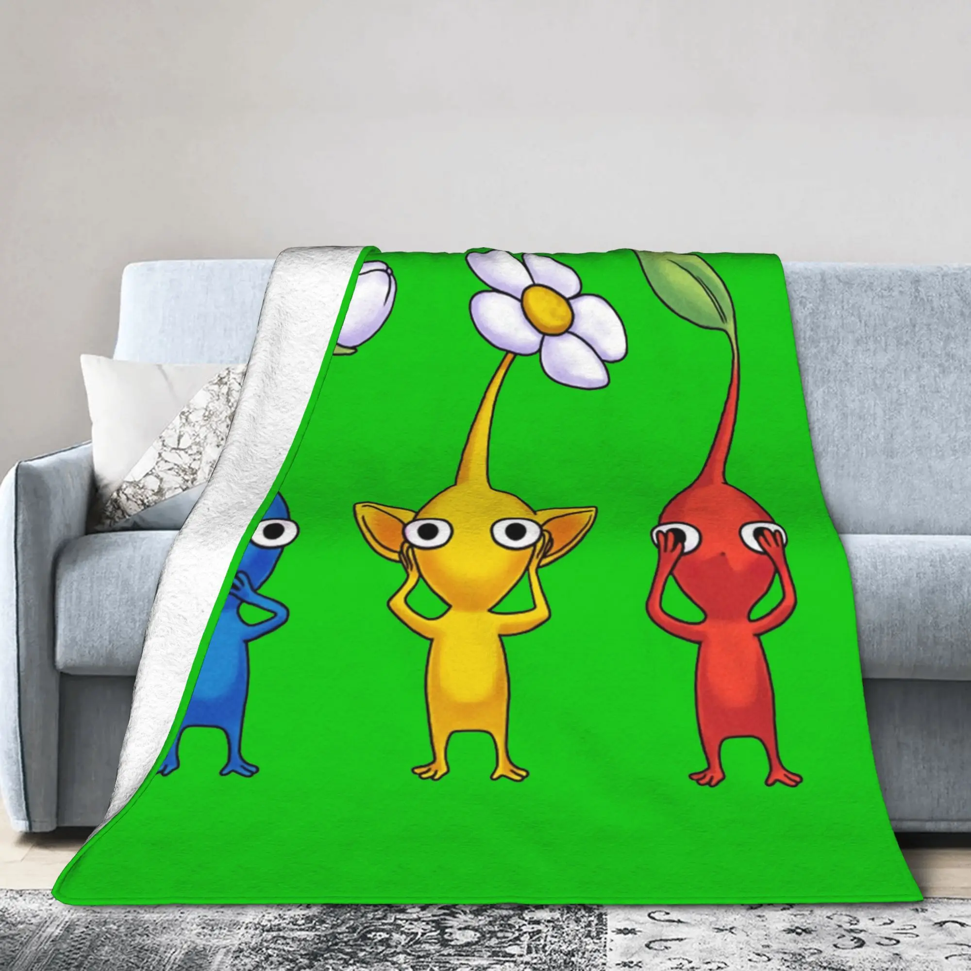 Pikmins Gamer Blankets Flannel Cartoon Super Warm Throw Blanket for Car Sofa Couch Bed Rug