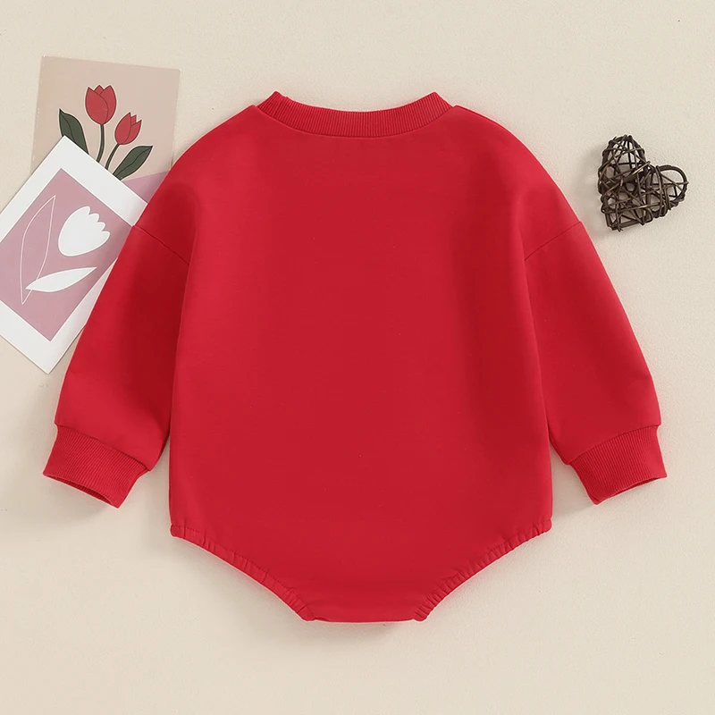 Pelele infantil para el Día de San Valentín con bordado de corazón, manga larga, cuello redondo, traje para recién nacido con temática de amor