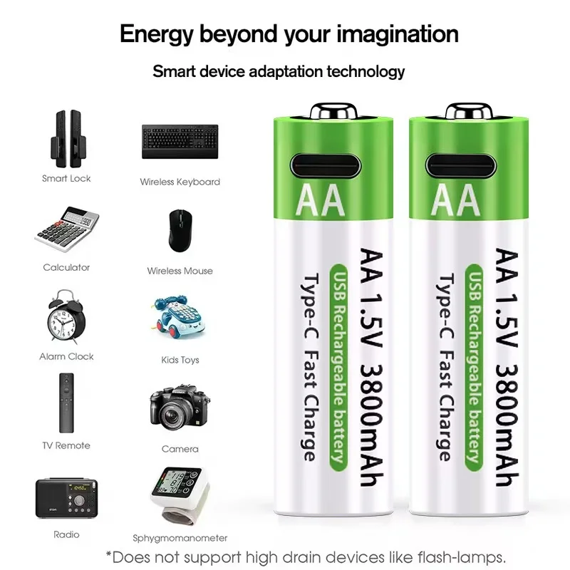 شحن سريع بطارية ليثيوم أيون 1.5 فولت AA بسعة 3800 مللي أمبير وبطارية ليثيوم USB قابلة لإعادة الشحن للوحة مفاتيح الألعاب