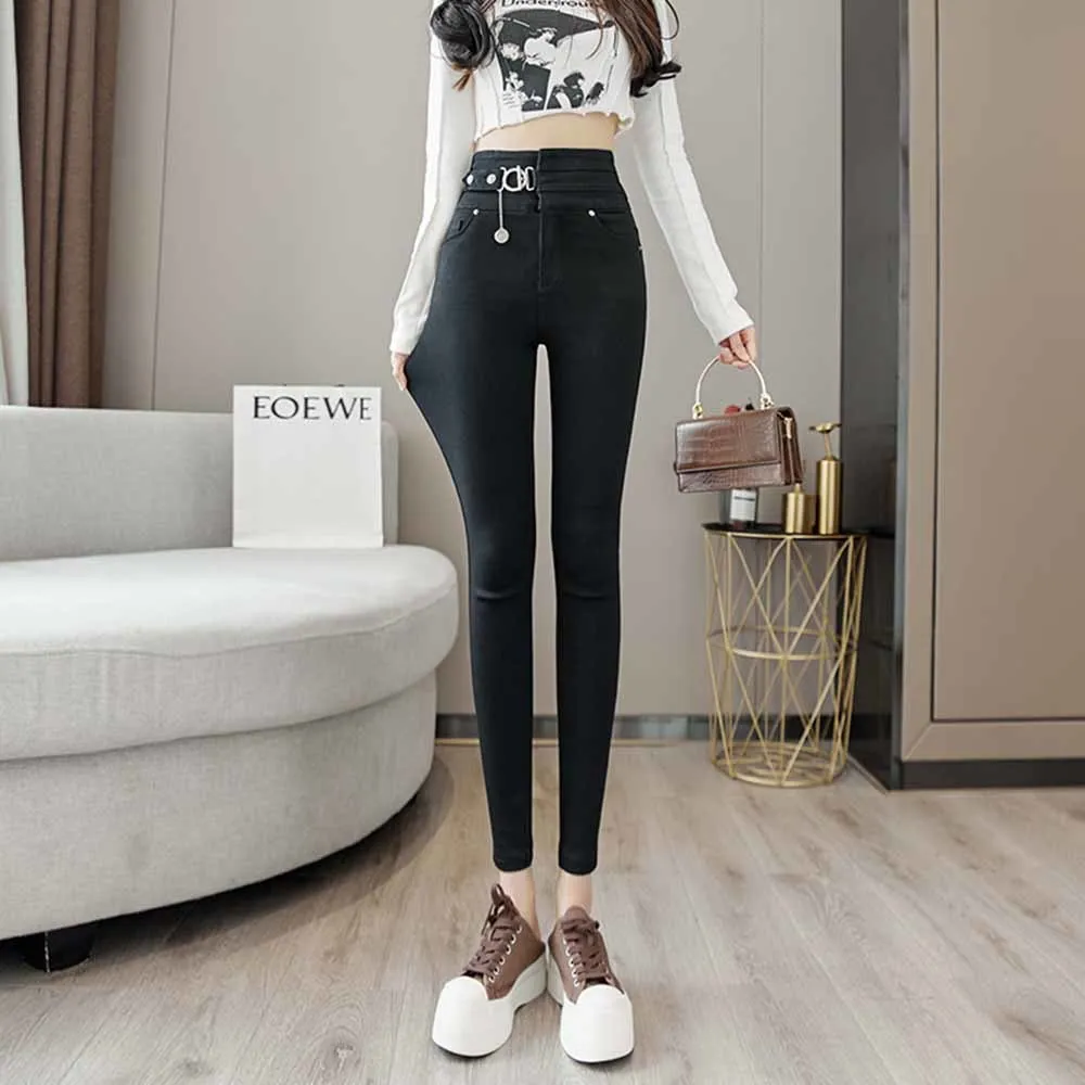 

New korean fashion streetwear Elastic high waisted pencil pants for women bottoms Pants Slim-Fit skinny trousers woman Female