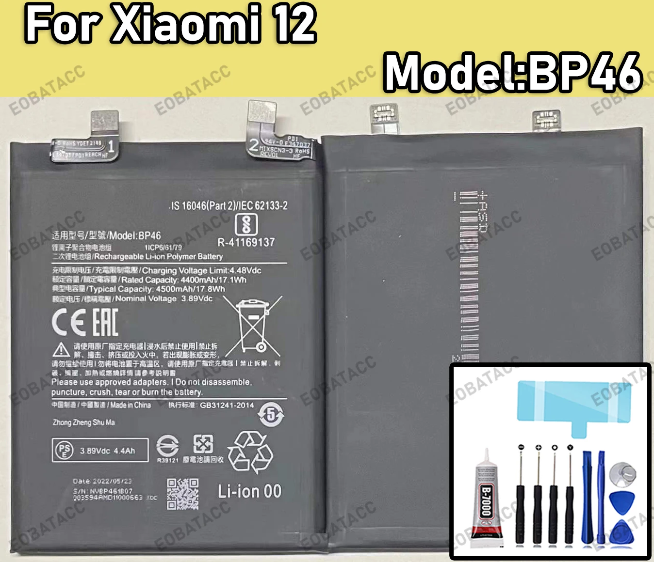 

100% New Zero Cycle Replacement Battery BP46 For Xiaomi 12 Mobile Phone Batteries Battery+ Free Tools