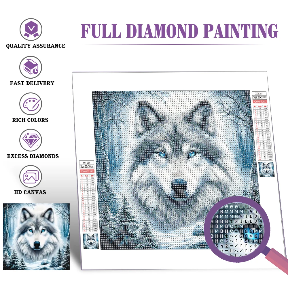 Huacan Full Diamond Painting Animal Wolf 5d Diy Diamond Mosaic Landscape Winter Home Decorative Rhinestone Pictures Craft Kit