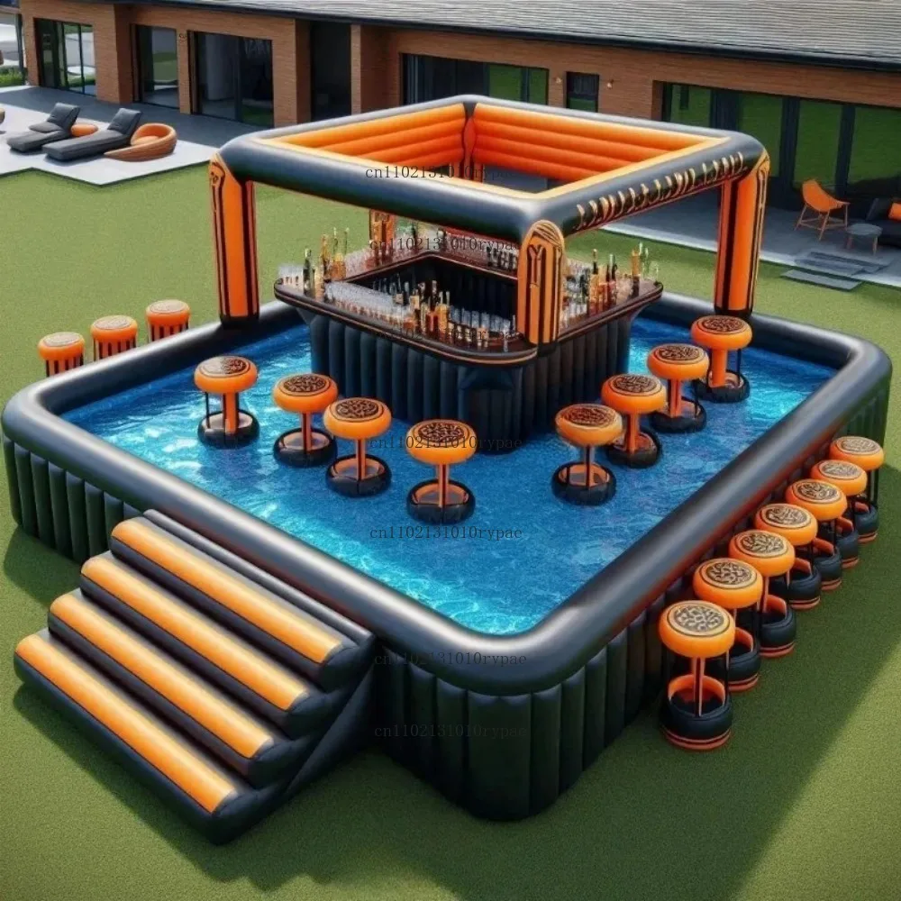 Pool Bar Sofa with Roof PVC Inflatable Pool Lounge & Floating Bar Quadruple Stitching for Outdoor Water Fun Deposit