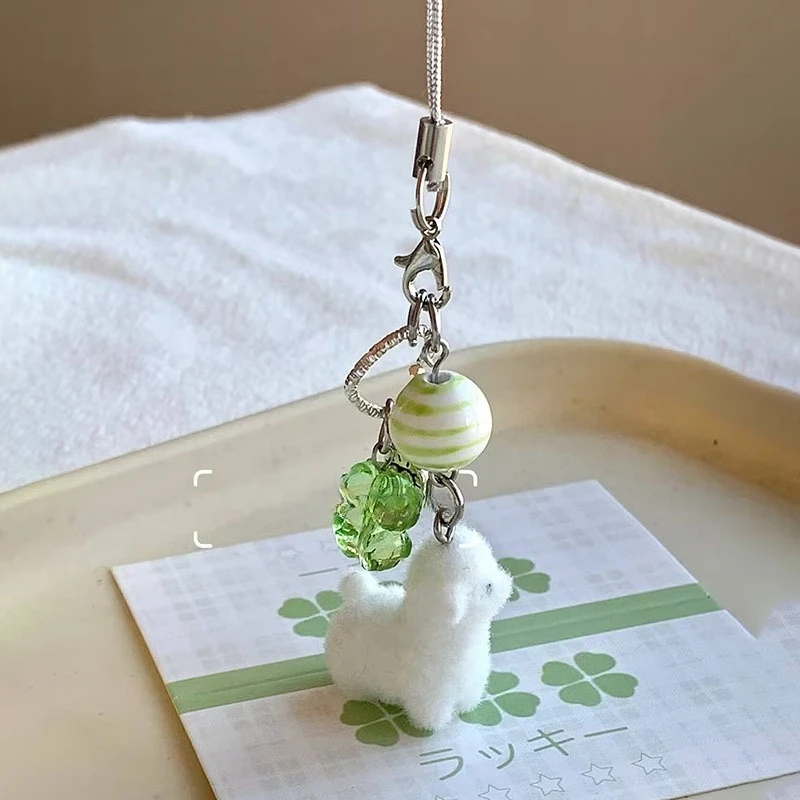 Cute Flocking Alpaca Mobile Phone Straps Cartoon Animal Earphone Case Lanyard Keychain Bag Decor Flocked Gifts For Girl