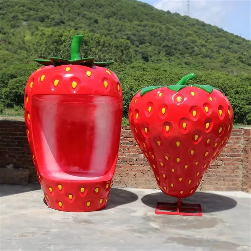 Fiberglass Strawberry Bench Creative Garden Chair Statue Resin Crafts Farm Ornaments