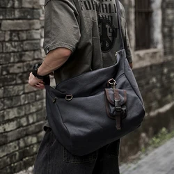 Canvas Messenger Bag for Men 14 inch Laptop Shoulder Bag with Zipper Retro Hobo Bag for Male Female