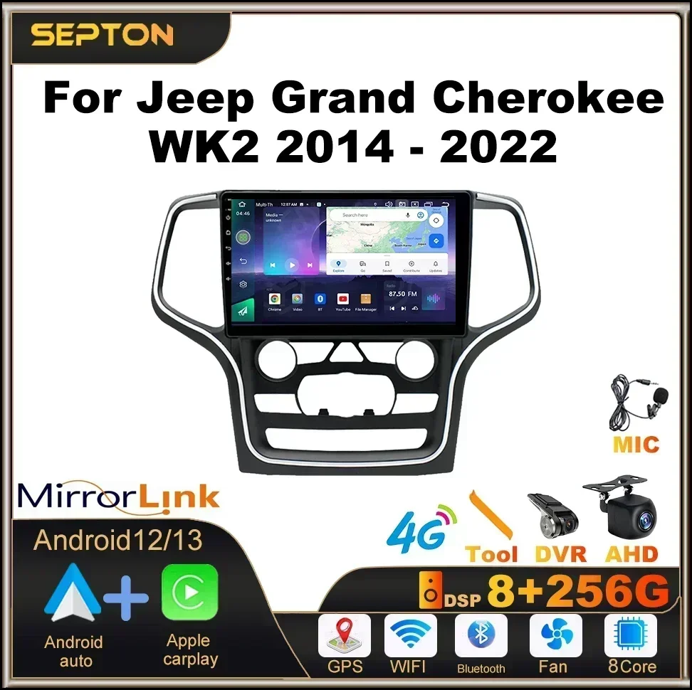 

SEPTON Car Stereo Radio For JEEP Grand Cherokee WK2 2014-2022 Multimedia Viedo Player 8+128G Head Unit 4G GPS CarPlay 2 Din