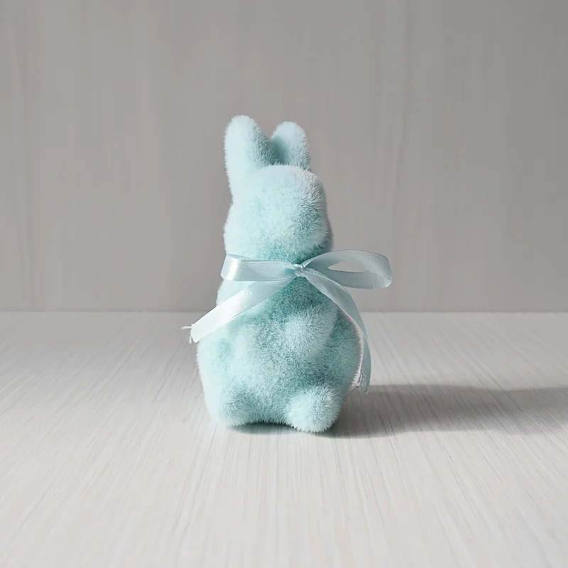 Easter Bunny Decorative Figurines, Flocked Foam Rabbit Ornaments with Bow, for Home and Party Decor, Rabbit Accessories