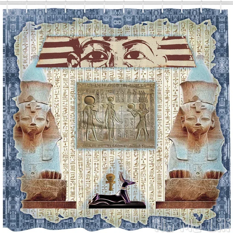 Egypt Shower Curtain By Ho Me Lili Traditional Hieroglyph Backdrop With Mummy Pyramids Bastet Collage Art Print Bathroom Decor