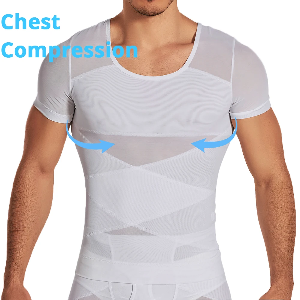 Mens Mesh Shirts Body Shaper Short Sleeve Compression Belly Slimming Undershirt Shapewear Workout Abs Abdomen Tummy Control Tops