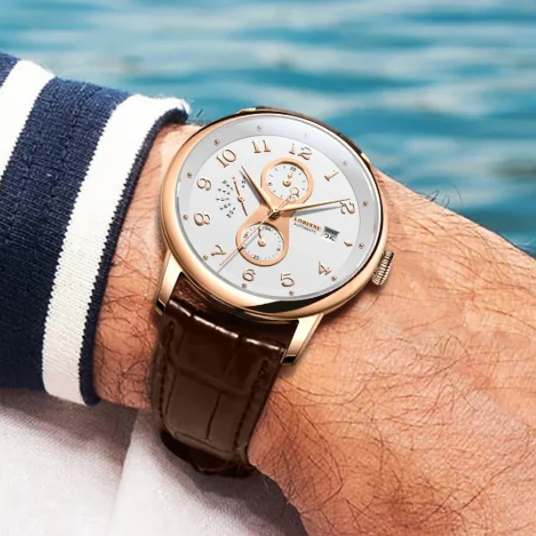 

Lobinni Мужские автоматические часы 41 мм Механические наручные часы Водонепроницаемые сапфировые застежки-бабочки Мультициферблат Месяц Неделя Дата 24 часа