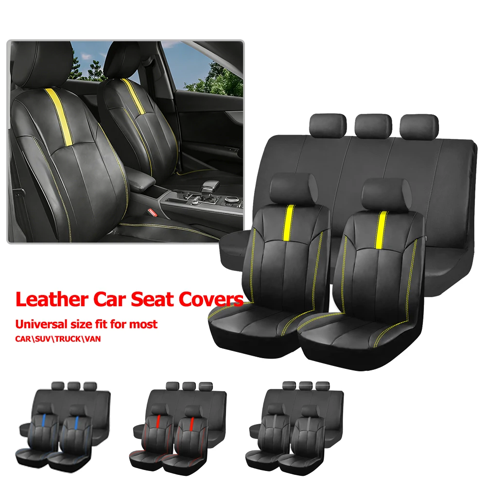 Universal PU Leather Car Seat Covers Fit For Most Car SUV Truck Van Accessories Interior Sporty Design PU Leather Seat Covers