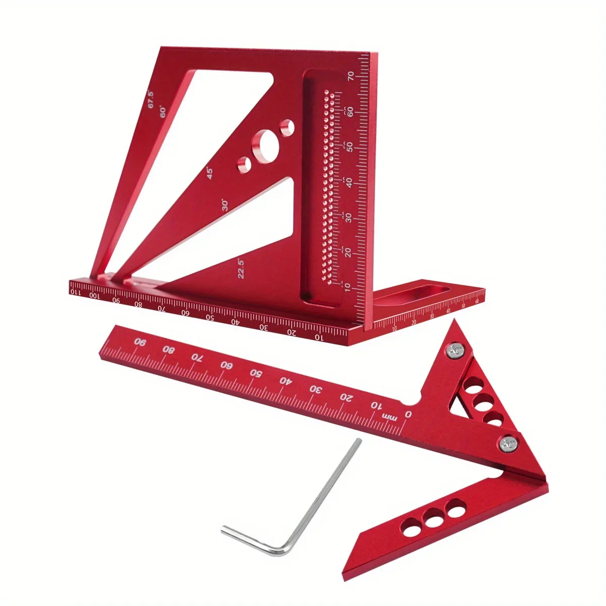 2pcs Aluminum Protractor Carpenter Square Kit - Woodworking 3D Multi Angle Layout Measuring Ruler Center Scribe Gauge