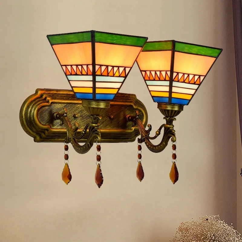 

Tiffany Retro Pastoral Mediterranean Pyramid Style Wall Lamp Stained Glass Wall Lamp Bedroom Hallway Home Decor Wall Lamp