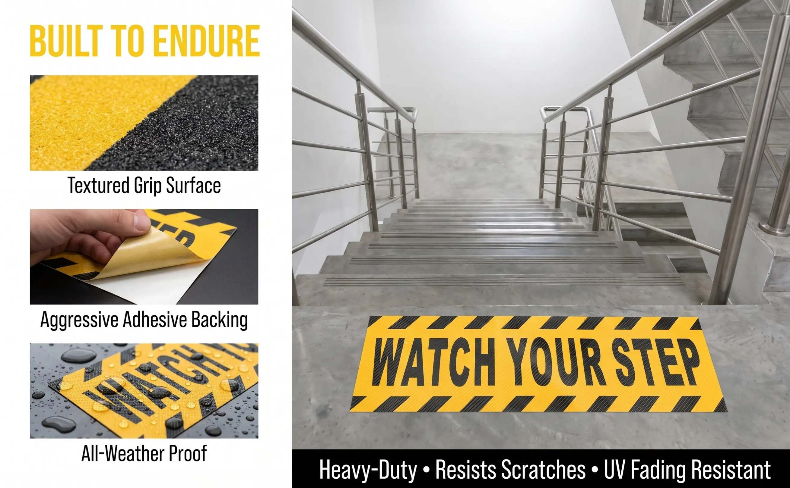 4Pcs Watch Your Step Anti-Slip Floor Decal High-Visibility Slip-Resistant Warning Sticker for Stairs Hallways Malls Offices