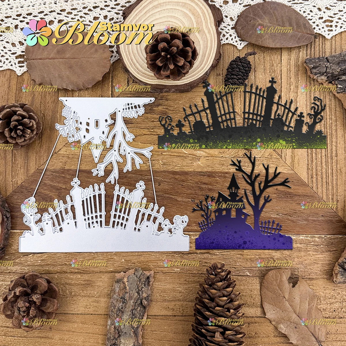 Original Retro Halloween House and Door Silhouettes Borders Metal Cutting Dies Scrapbooking Decorative Embossing