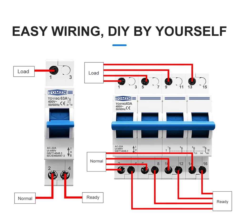 1P 2P 3P 4P 63A TOMZN MTS Dual Power Manueller Übertragungs-Trennschalter Interlock-Leistungsschalter – Detail 11