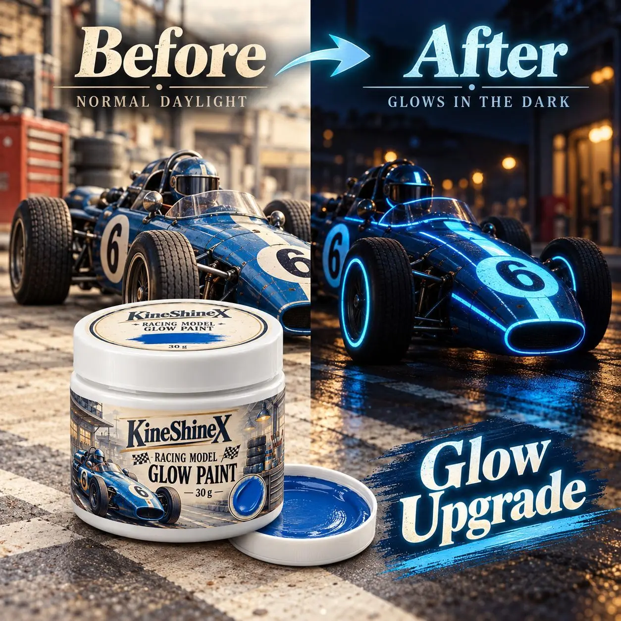 30g Water-Based Blue Glow Paint for Model Cars, Luminous Craft Paint with Brush for Racing Models, DIY Detail, Night Glow Effect