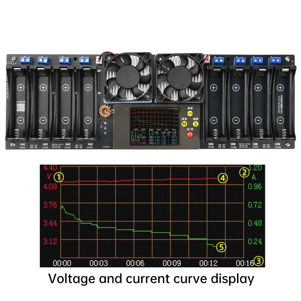

8 Channel 18650 Battery Capacity Internal Resistance Tester 2.4inch Color Screen with Curve Display Auto Charge/Discharge Tester
