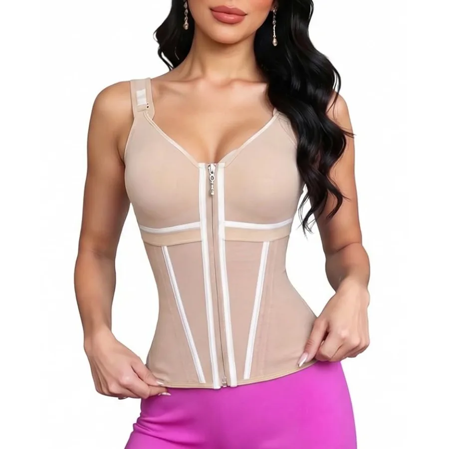 

Waist Trainer for Women Tummy Control Waist Cincher Corset Vest with Zipper and Hooks for Postpartum and Gym
