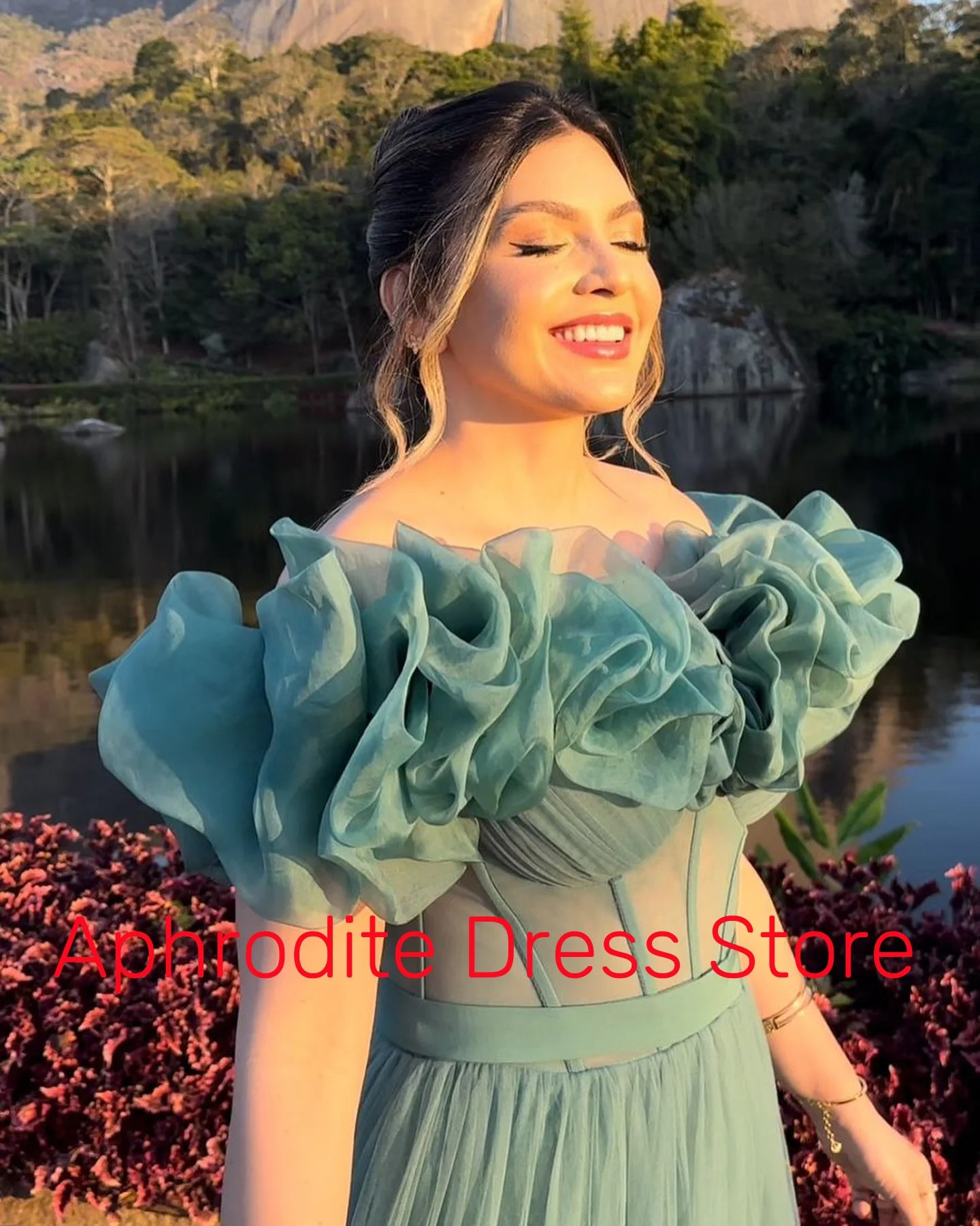 Customized Exquisite Organza Off The Shoulder Evening Dresses Delicate Sleeveless Celebrity Gowns Custom Made Prom Dre