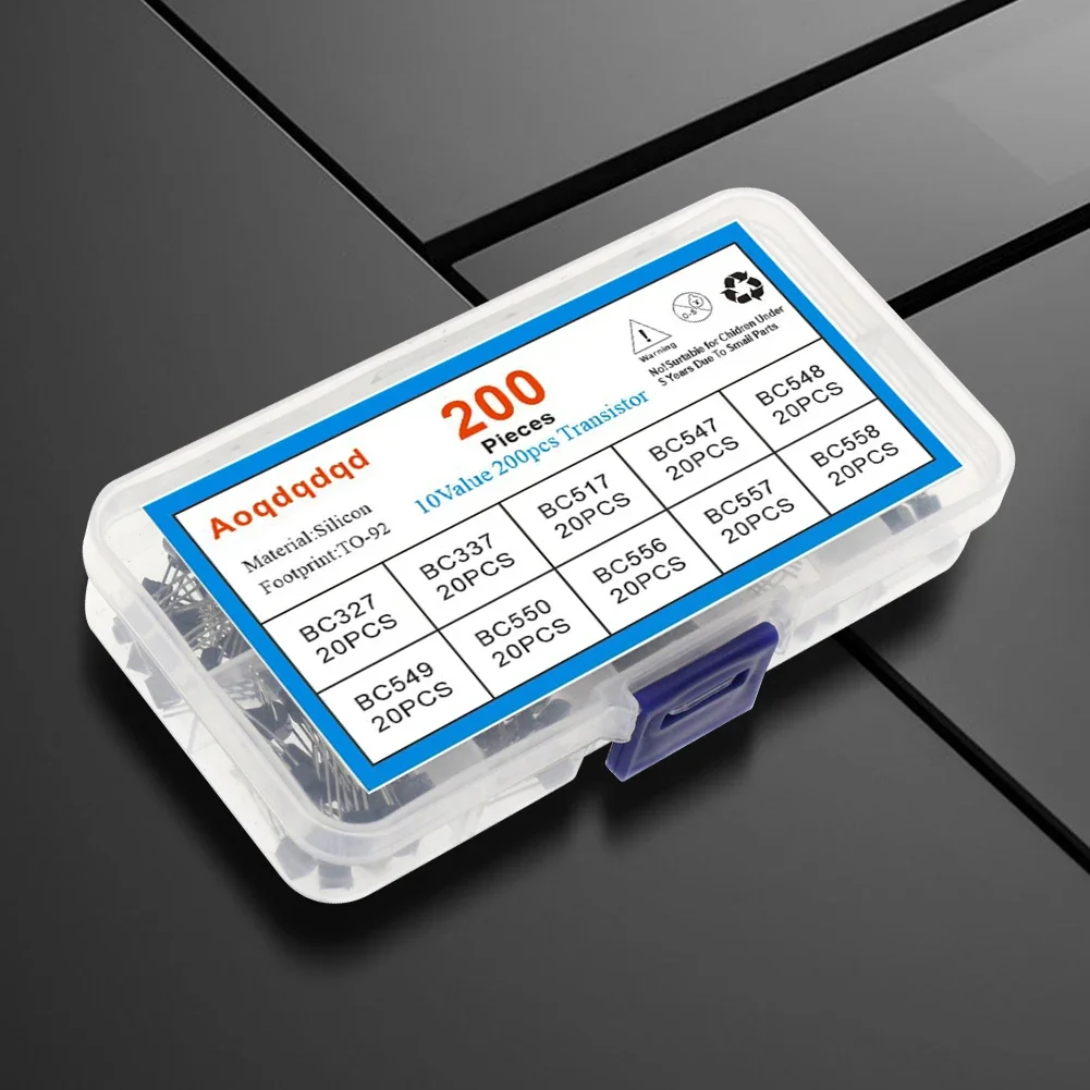 200Pcs Transistor Assortment PNP NPN TO-92 Transistor Kit Assortment Box BC327 BC337 BC517 BC547 BC548 BC549 BC550 BC556 BC557