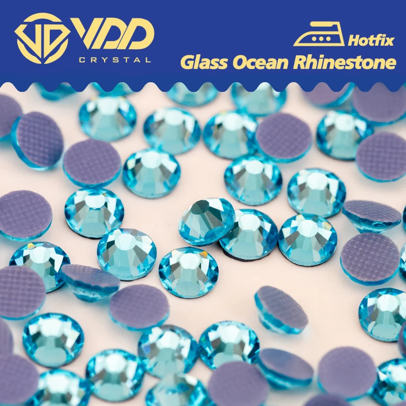 VDD 027 Aquamarine Crystal Flatback Hotfix Glitter Strass Iron On Stones Clothes Decorations