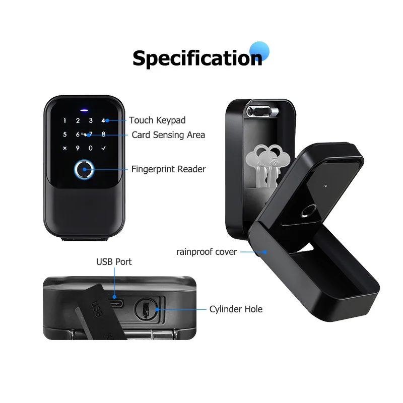 Imagem -06 - Impermeável Smart Key Box Bloqueio de Segurança Exterior Tuya ou Ttlock Impressão Digital Bluetooth Wi-fi Caixa de Armazenamento Digital Montagem na Parede