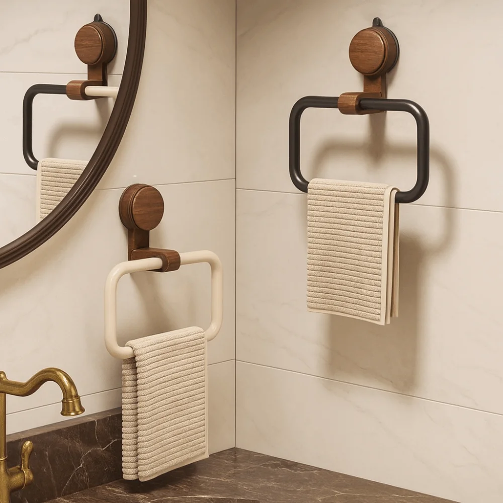 

Держатель для полотенец из алюминиевого сплава из орехового дерева, настенная вешалка для полотенец в средневековом стиле, влагостойкая, без сверления