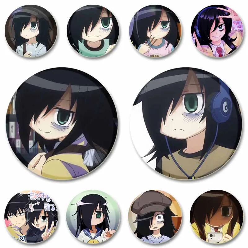 Anime Figure Watamote Tomoko Kuroki Badge Cartoon Soft Button Pins Tinplate Handmade Round Brooch Jewelry Accessories Gifts