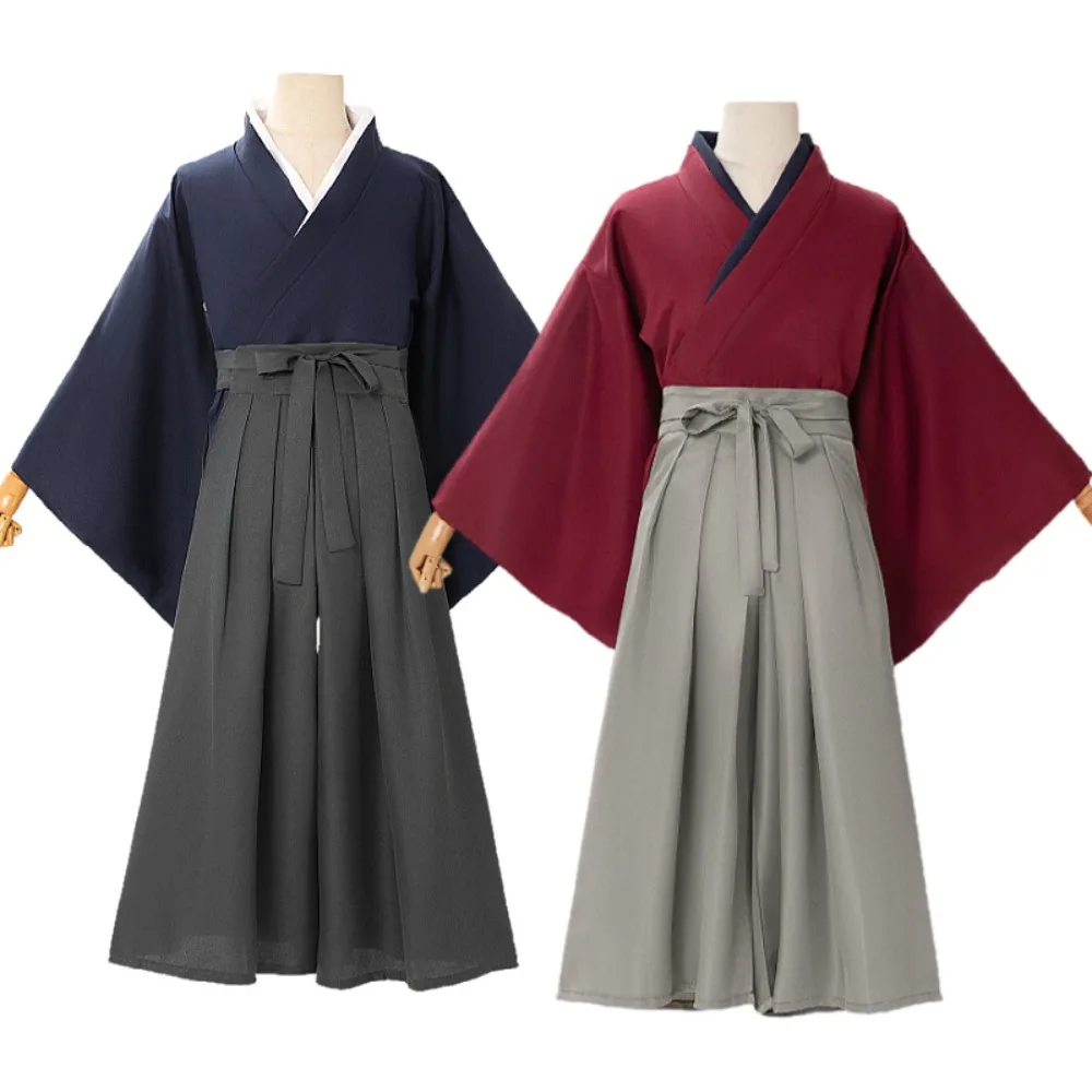 Kimono Tradicional Japonés Rojo Sólido Vintage para Hombre, Disfraz de Samurai Kendo para Halloween, Carnaval, Fiesta Temática