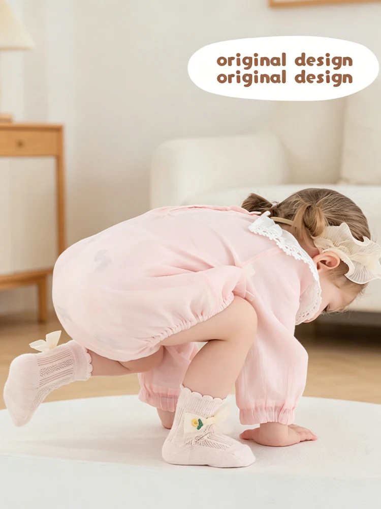 3 Paar Baby-Socken für Mädchen, Sommer-Mesh-Socken, atmungsaktiv, für Kleinkinder, Prinzessinnen-Socken, mittellange Socken für Neugeborene, niedliche süße Spitzen-Socken mit Schleife für Kleinkinder – Detail 6