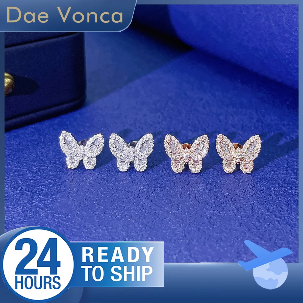 

18K White/Rose Gold Natural Diamond Earrings 100% Natural Diamond Stud Earrings Butterfly Shaped Real Natural Diamond Earrings