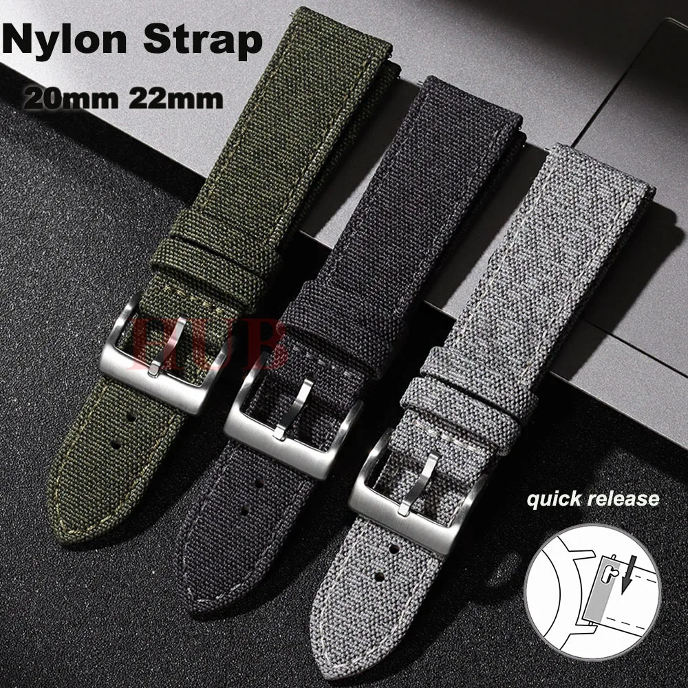 20mm 22mm Nylon Watchband Vintage Cowhide Strap Quick Release Watch Band Gray Business Style for Men Women Wristband Accessories