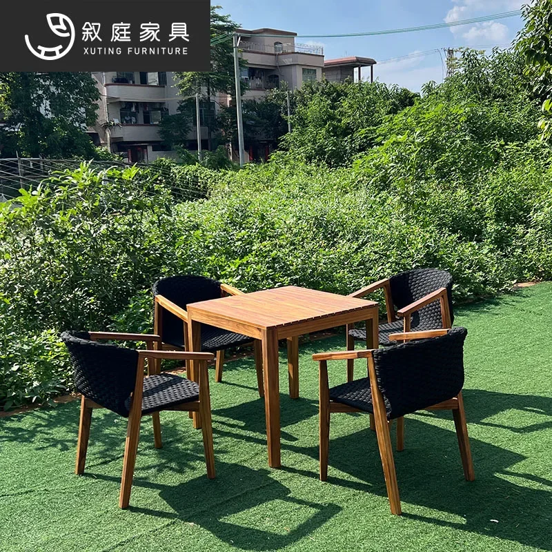 Outdoor solid wood tables and chairs Leisure courtyard Terrace garden Leisure furniture Hotel villa B & B balcony Table and chai